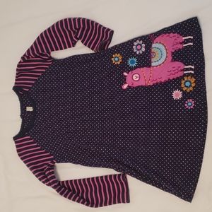 JoJo Maman Bebe Girls Llama Dress, Girls Size 5-6 years, Navy, Magenta